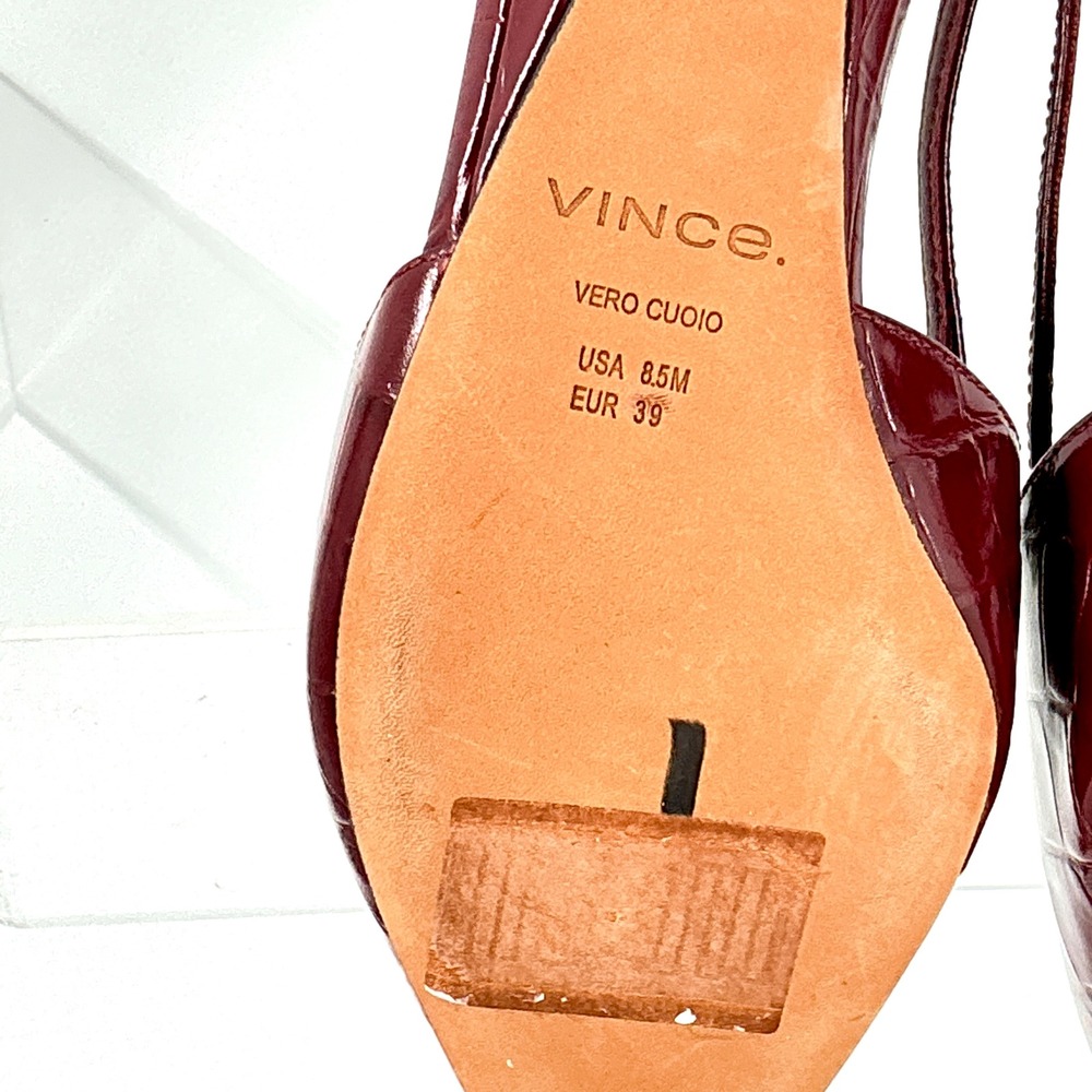 Vince Size 8.5 Burgundy Croc Print Leather Slingback Kitten Heels NEW Pumps $375 - Picture 5 of 16
